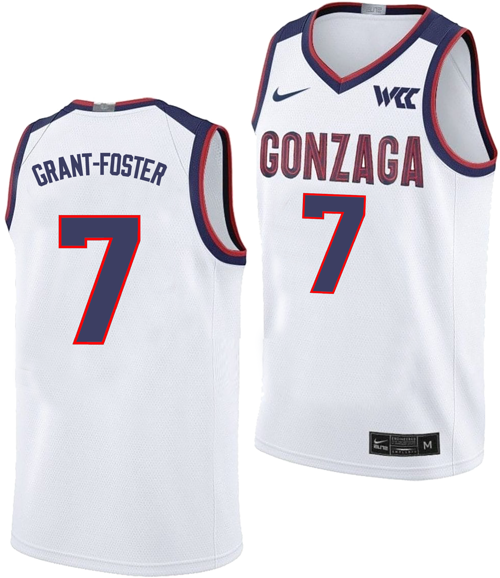 Men's #7 Tyon Grant-Foster Gonzaga Bulldogs College Basketball Jersey