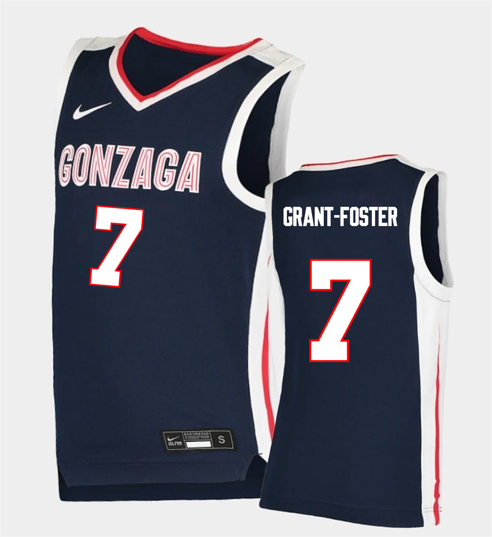 Men's #7 Tyon Grant-Foster Gonzaga Bulldogs College Basketball Jersey