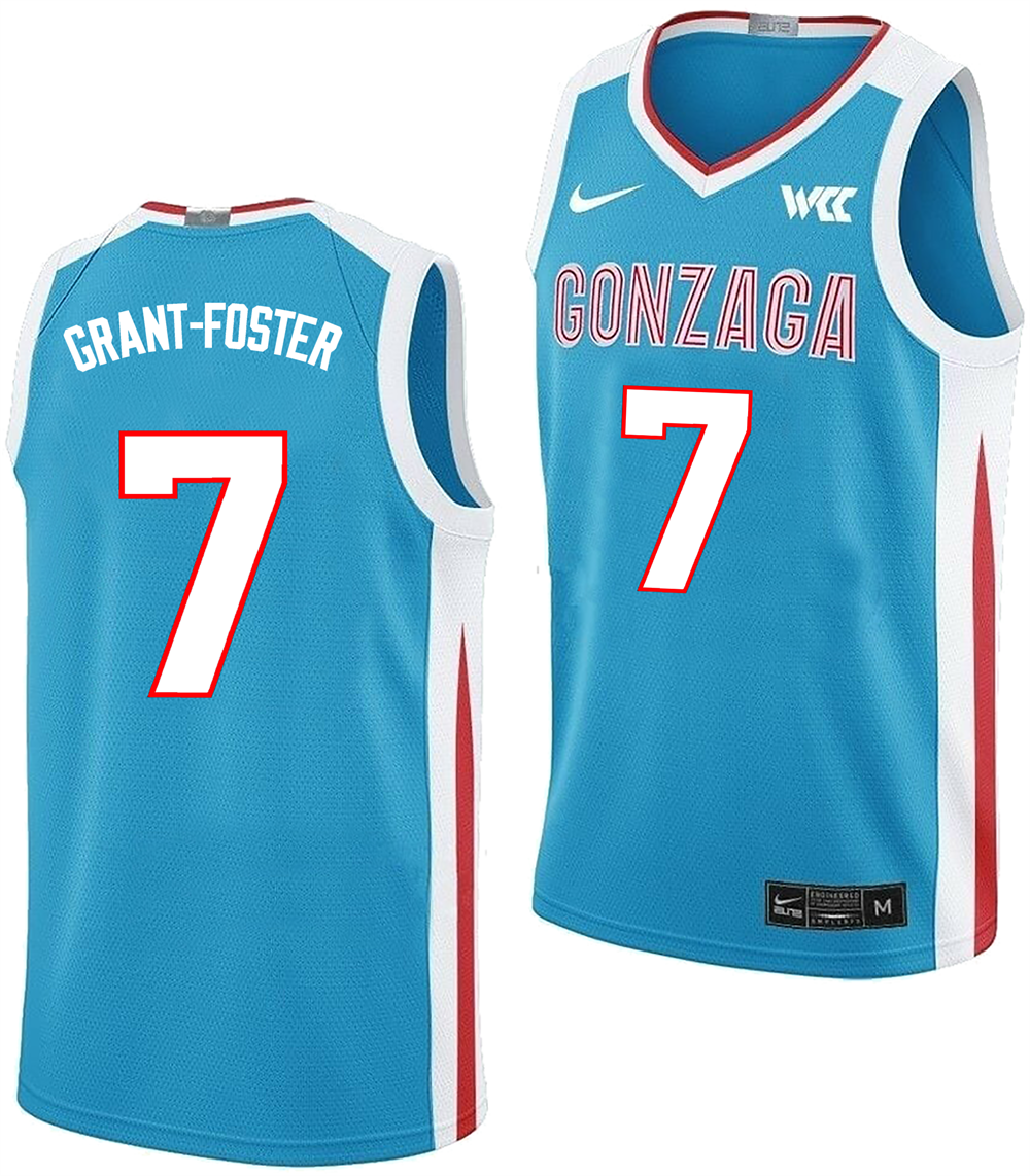 Men's #7 Tyon Grant-Foster Gonzaga Bulldogs College Basketball Jersey