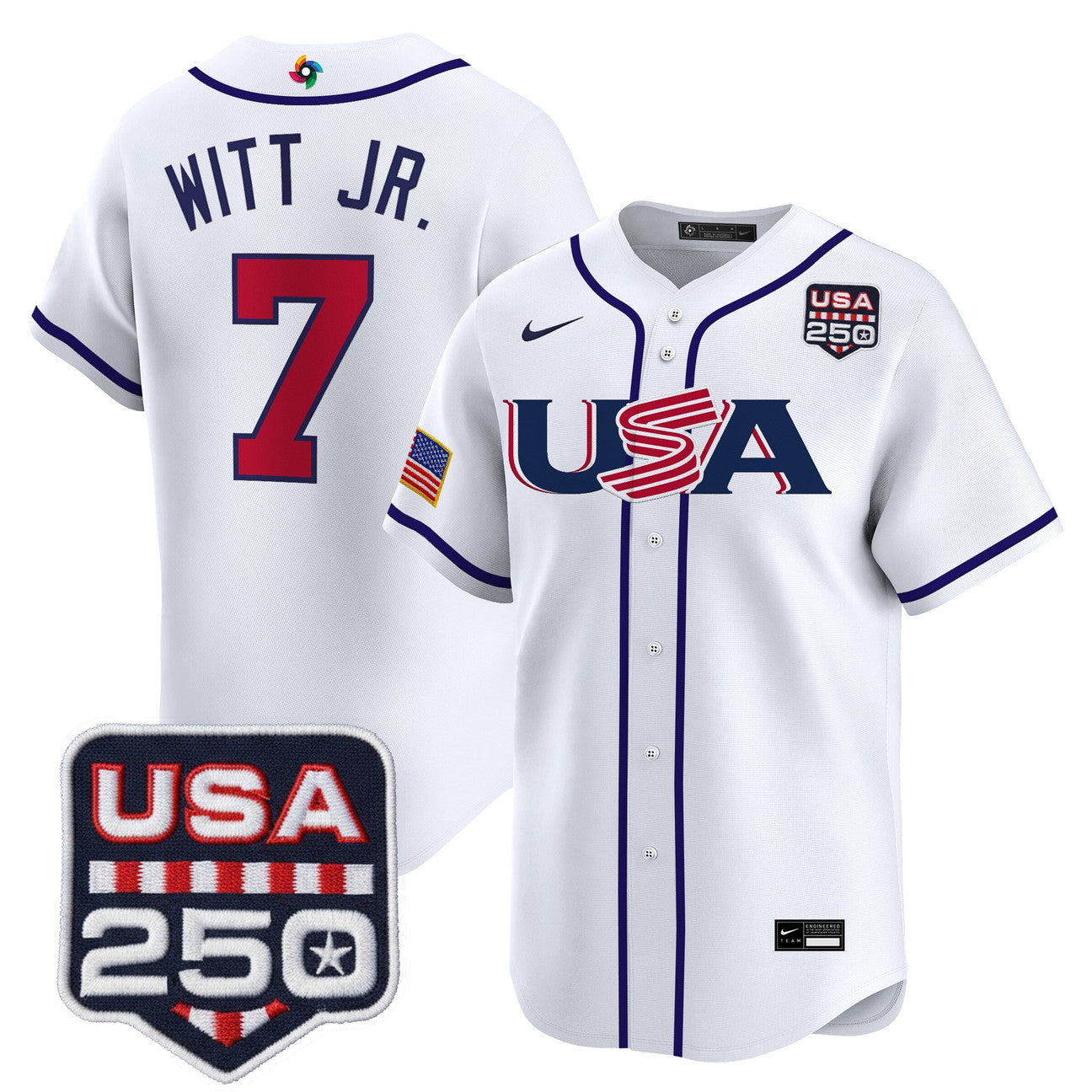 Team USA World Baseball Classic 250America Patch Vapor Premier Jersey - All Stitched - White