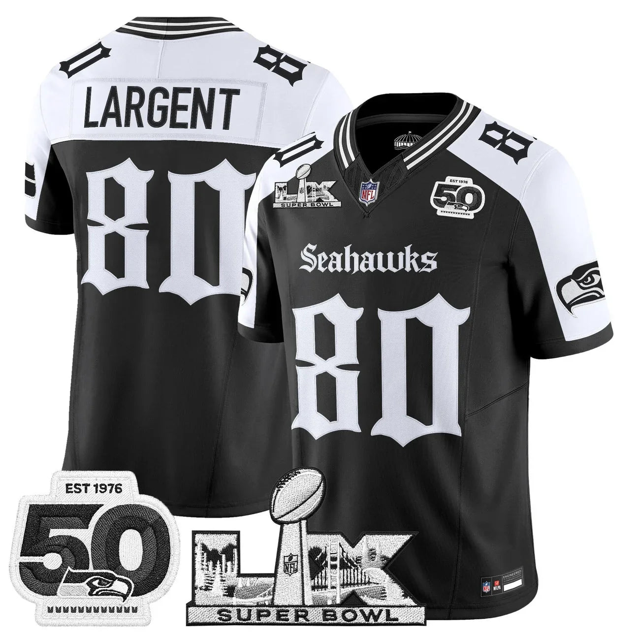 Men's Seattle Seahawks "Super Bowl LX & 50th Patch" Vapor Limited Jersey - Gothic Edition - All Stitched