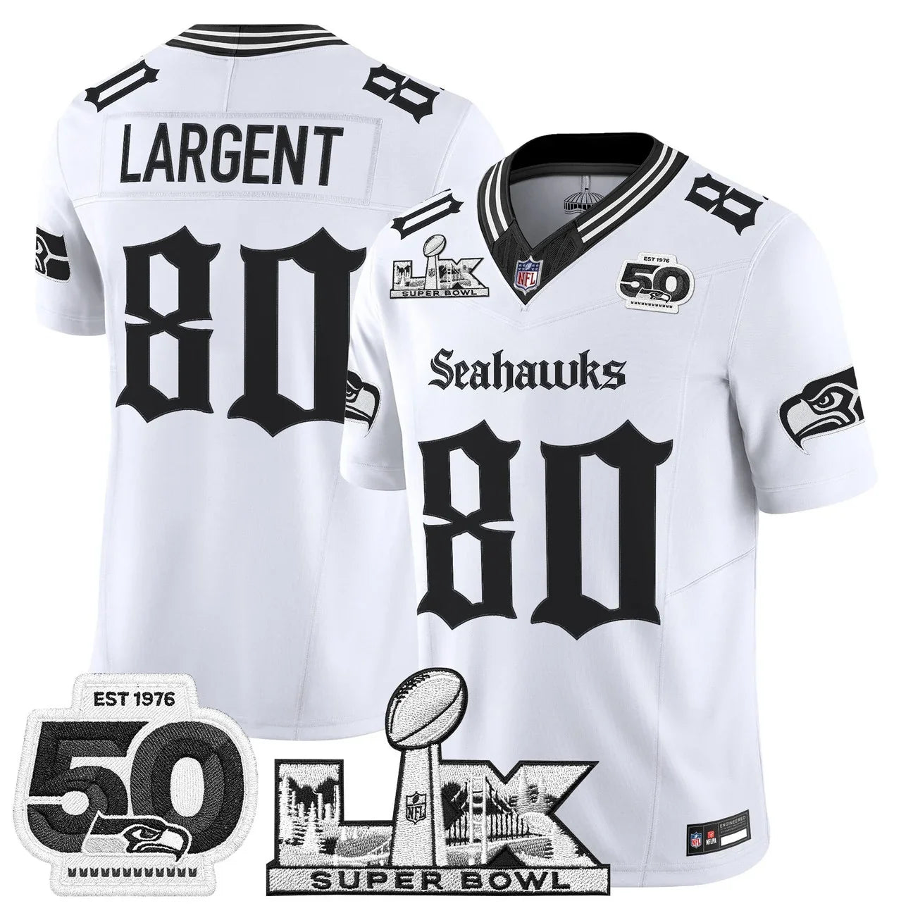 Men's Seattle Seahawks "Super Bowl LX & 50th Patch" Vapor Limited Jersey - Gothic Edition - All Stitched