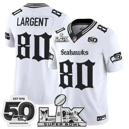 Men's Seattle Seahawks "Super Bowl LX & 50th Patch" Vapor Limited Jersey - Gothic Edition - All Stitched