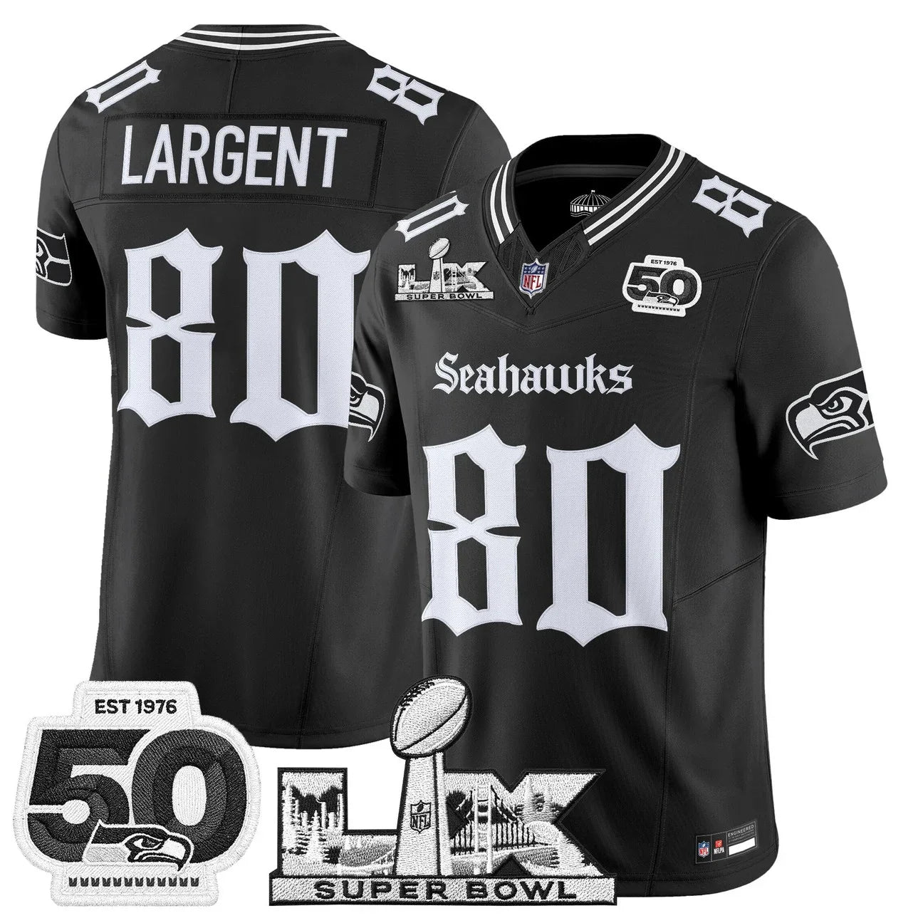 Men's Seattle Seahawks "Super Bowl LX & 50th Patch" Vapor Limited Jersey - Gothic Edition - All Stitched
