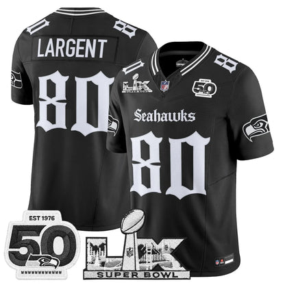 Men's Seattle Seahawks "Super Bowl LX & 50th Patch" Vapor Limited Jersey - Gothic Edition - All Stitched