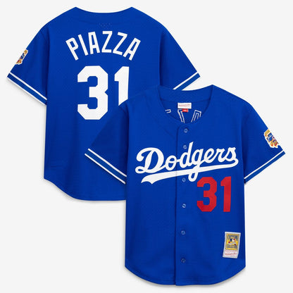 Mike Piazza Los Angeles Dodgers Mitchell & Ness Cooperstown Collection Mesh Batting Practice Button-Up Jersey - Royal