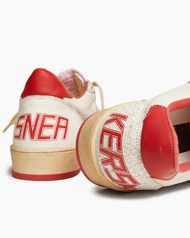 Men's White Nappa Leather Sneaker with Star and Heel Tab