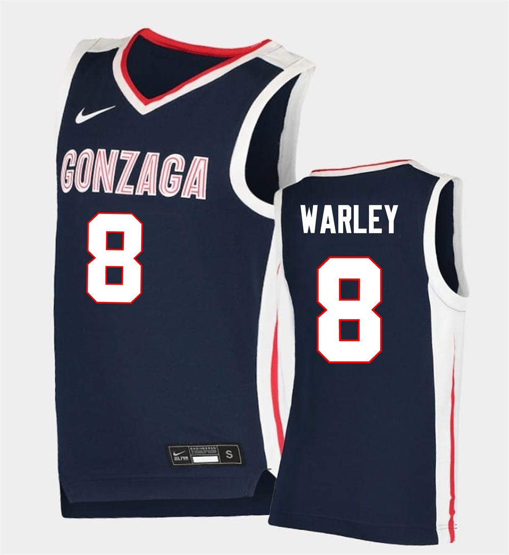 Men's #8 Jalen Warley Gonzaga Bulldogs College Basketball Jersey