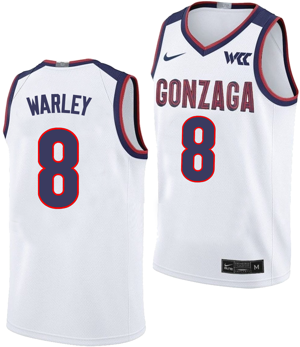 Men's #8 Jalen Warley Gonzaga Bulldogs College Basketball Jersey