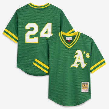 Rickey Henderson Athletics Mitchell & Ness Youth Cooperstown Collection Mesh Batting Practice Jersey - Green