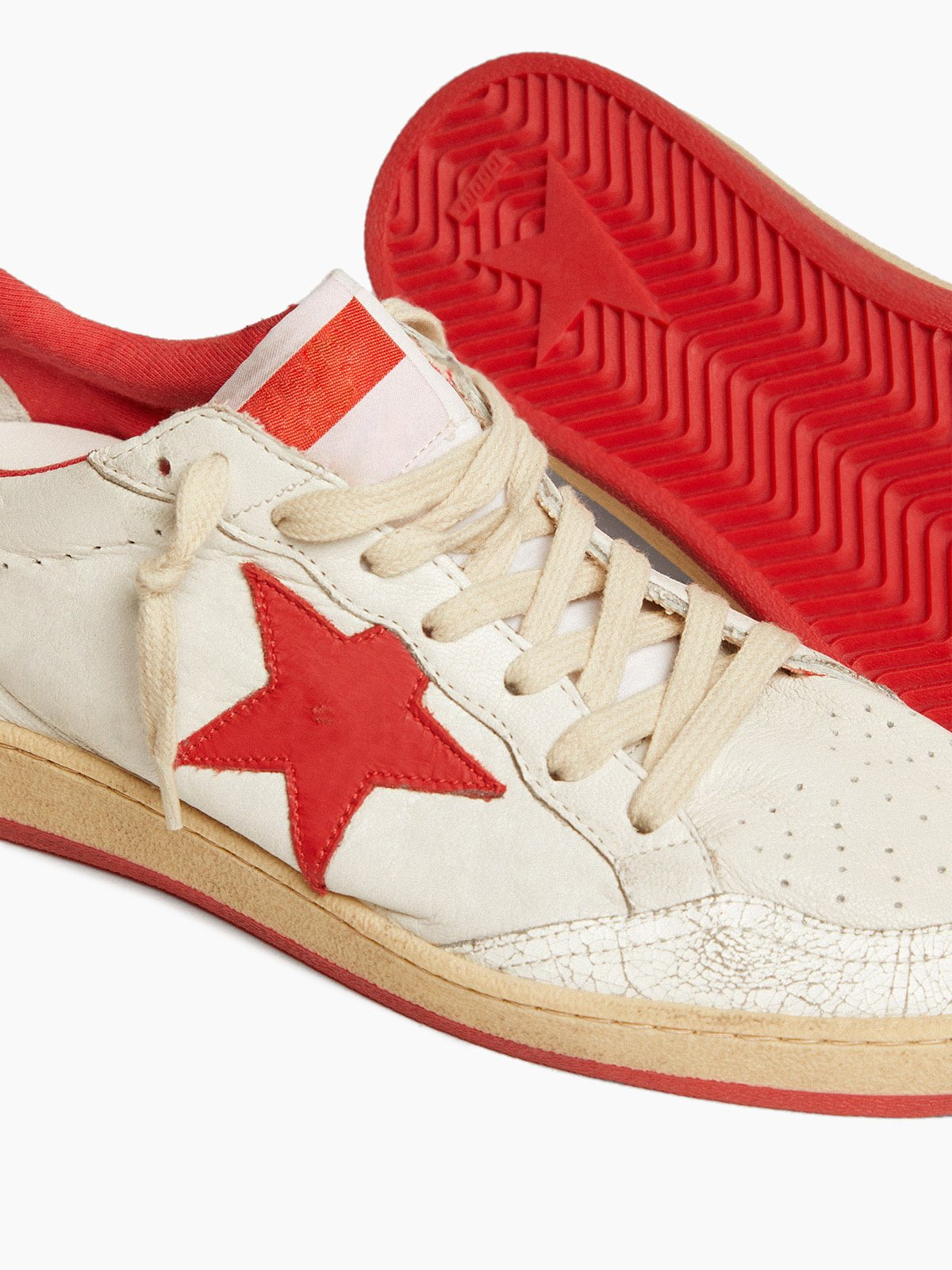 Men's White Nappa Leather Sneaker with Star and Heel Tab