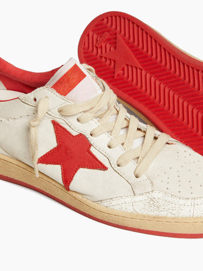 Men's White Nappa Leather Sneaker with Star and Heel Tab