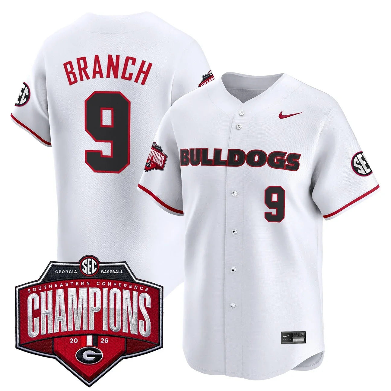 Georgia Bulldogs Baseball Southeastern Confernce Champions 2026 Vapor Premier Limited Jersey - All Stitched - White