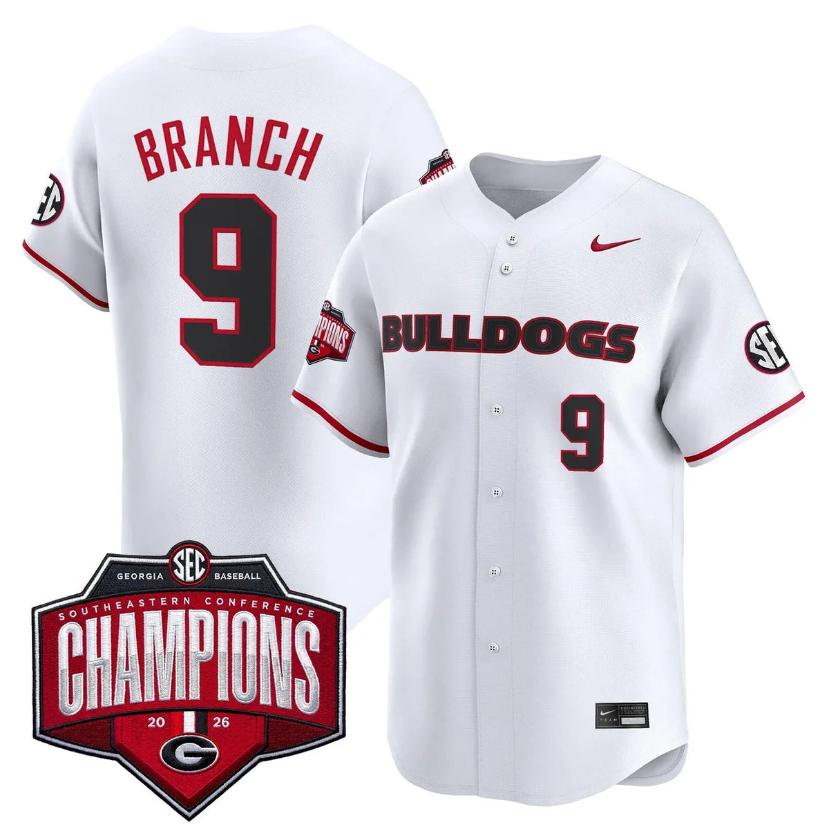 Georgia Bulldogs Baseball Southeastern Confernce Champions 2026 Vapor Premier Limited Jersey - All Stitched - White