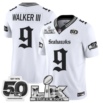 Men's Seattle Seahawks "Super Bowl LX & 50th Patch" Vapor Limited Jersey - Gothic Edition - All Stitched