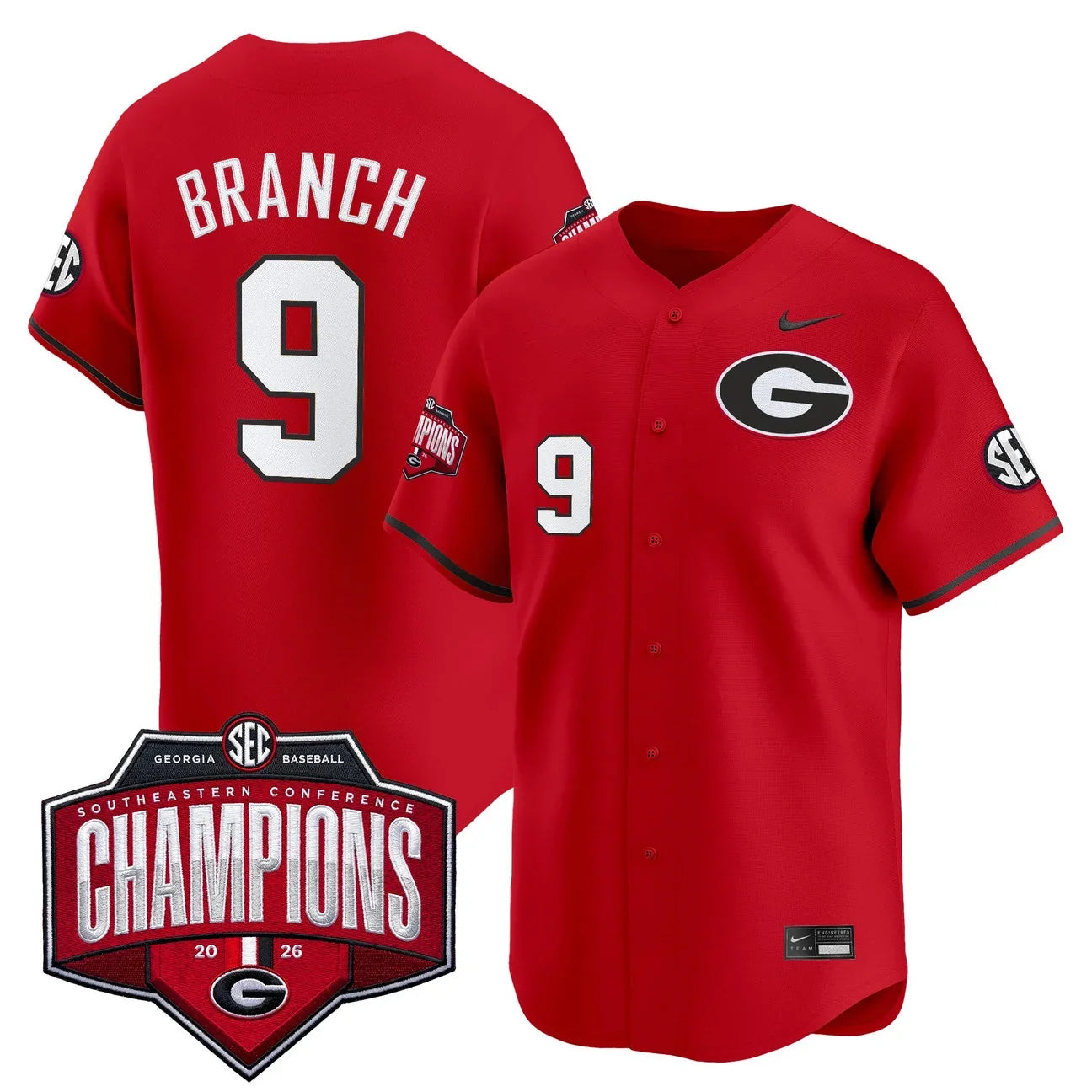Georgia Bulldogs Baseball Southeastern Confernce Champions 2026 Vapor Premier Limited Jersey - All Stitched - Red
