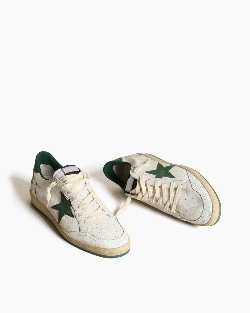 White Nappa Leather Sneaker with Star and Heel Tab
