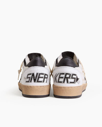 Men's White Nappa Leather Sneaker with Star and Heel Tab