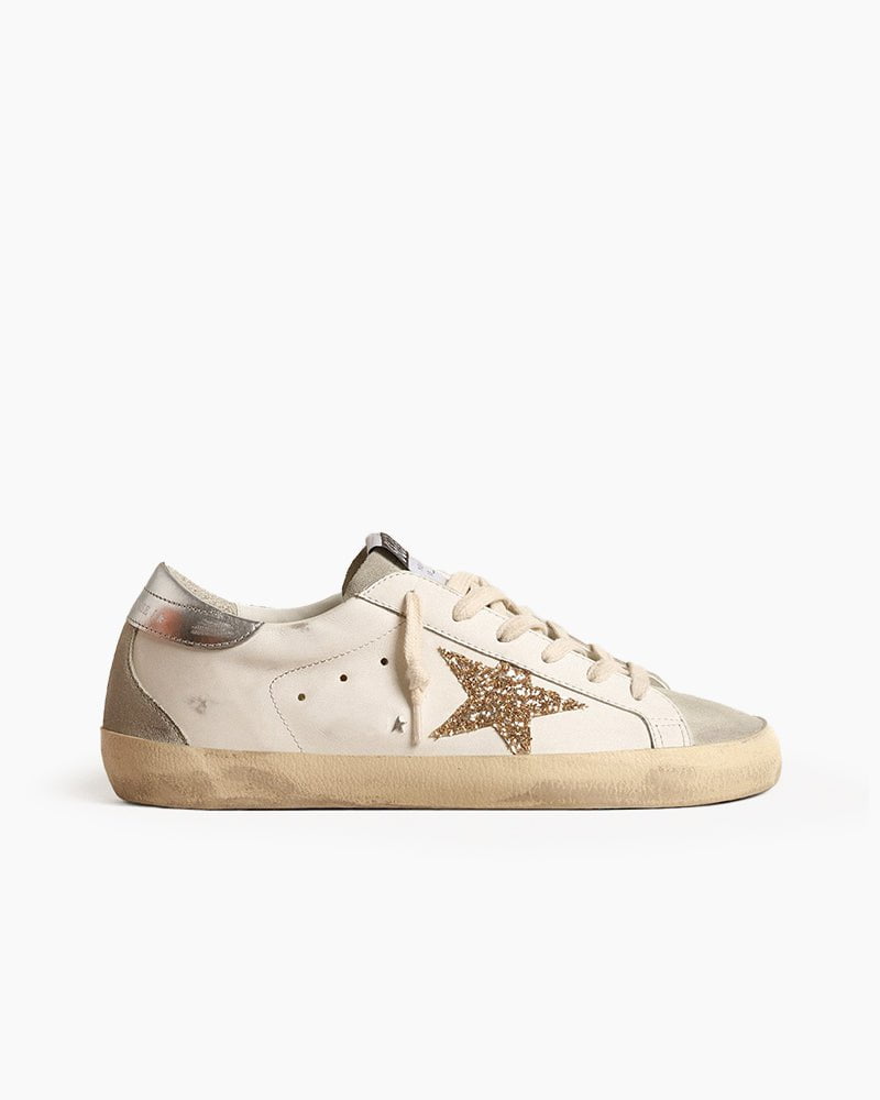 Ice-gray Nappa Leather Sneaker with Gold Glitter Star
