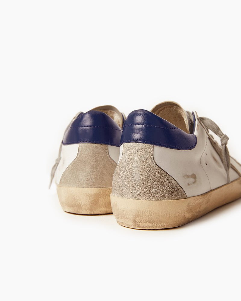 White Nappa Leather Sneakers with Suede Star and Blue Heel Tab