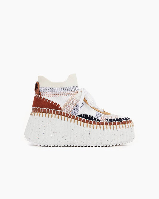 Multicolor Knit Chunky High-Top Platform Sneakers