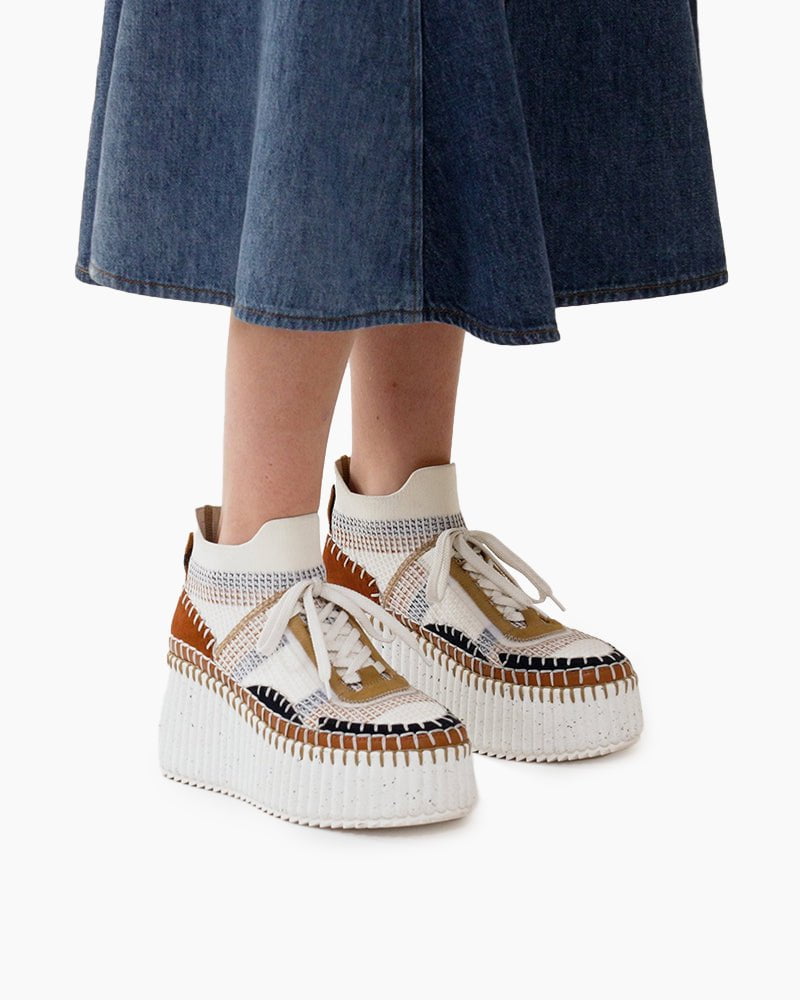 Multicolor Knit Chunky High-Top Platform Sneakers
