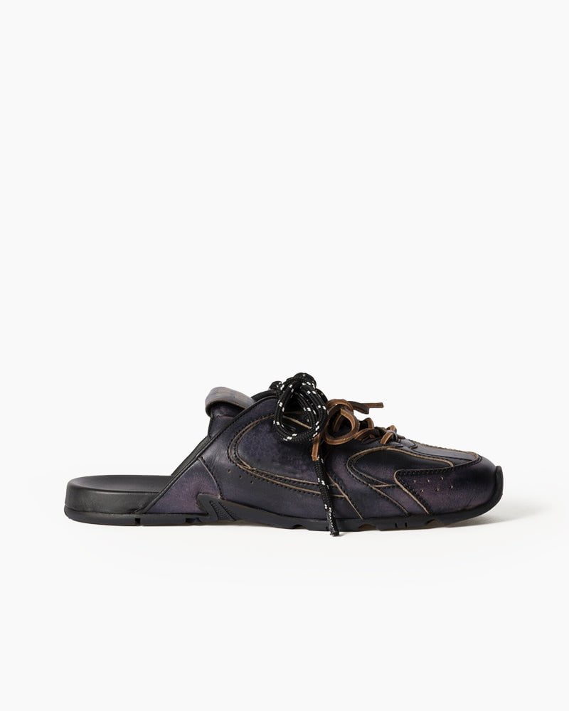 Leather Slip-On Dual-Tone Laces Mule Sneakers