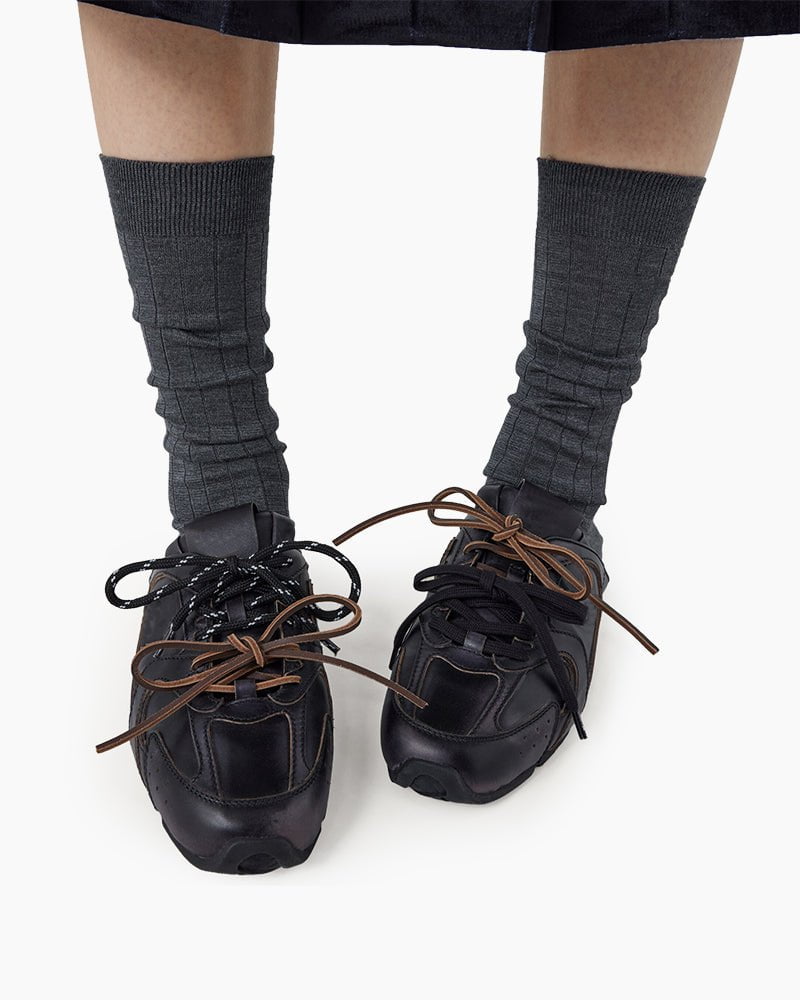 Leather Slip-On Dual-Tone Laces Mule Sneakers