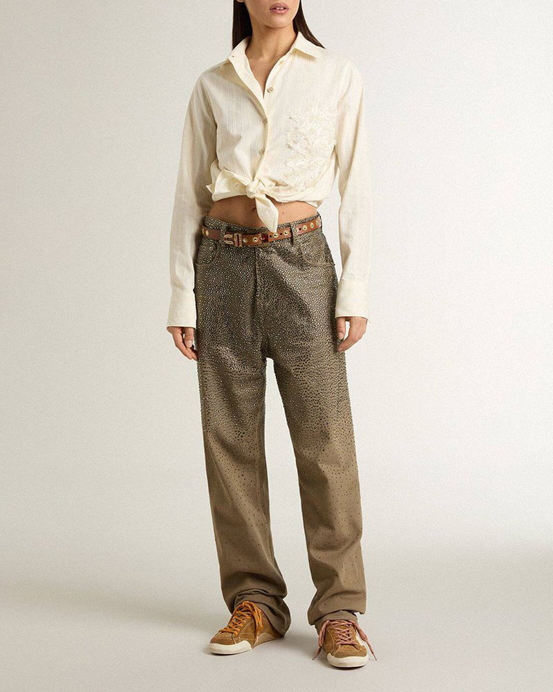 Tobacco Colored Suede Nappa Leather Sneakers with White Star and Gold Heel Tab