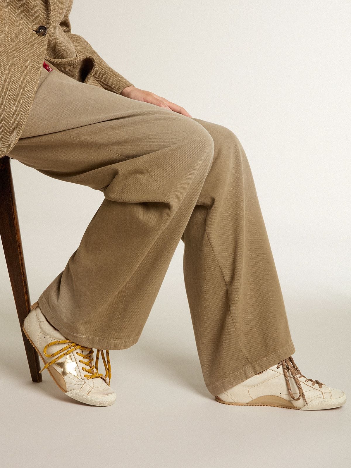 Men's White Nappa Leather Sneakers with Gold Star and Beige Heel Tab