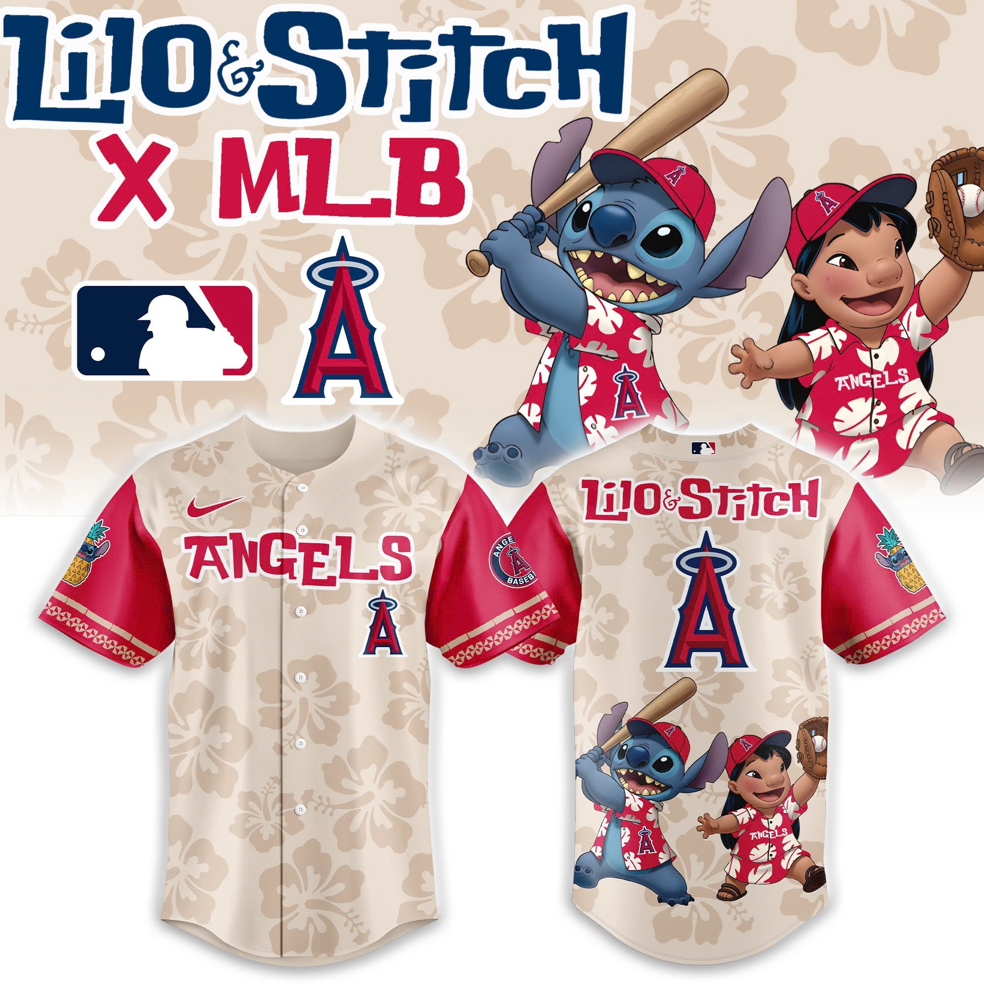 Los Angeles Angels Lilo & Stitch Baseball Jersey