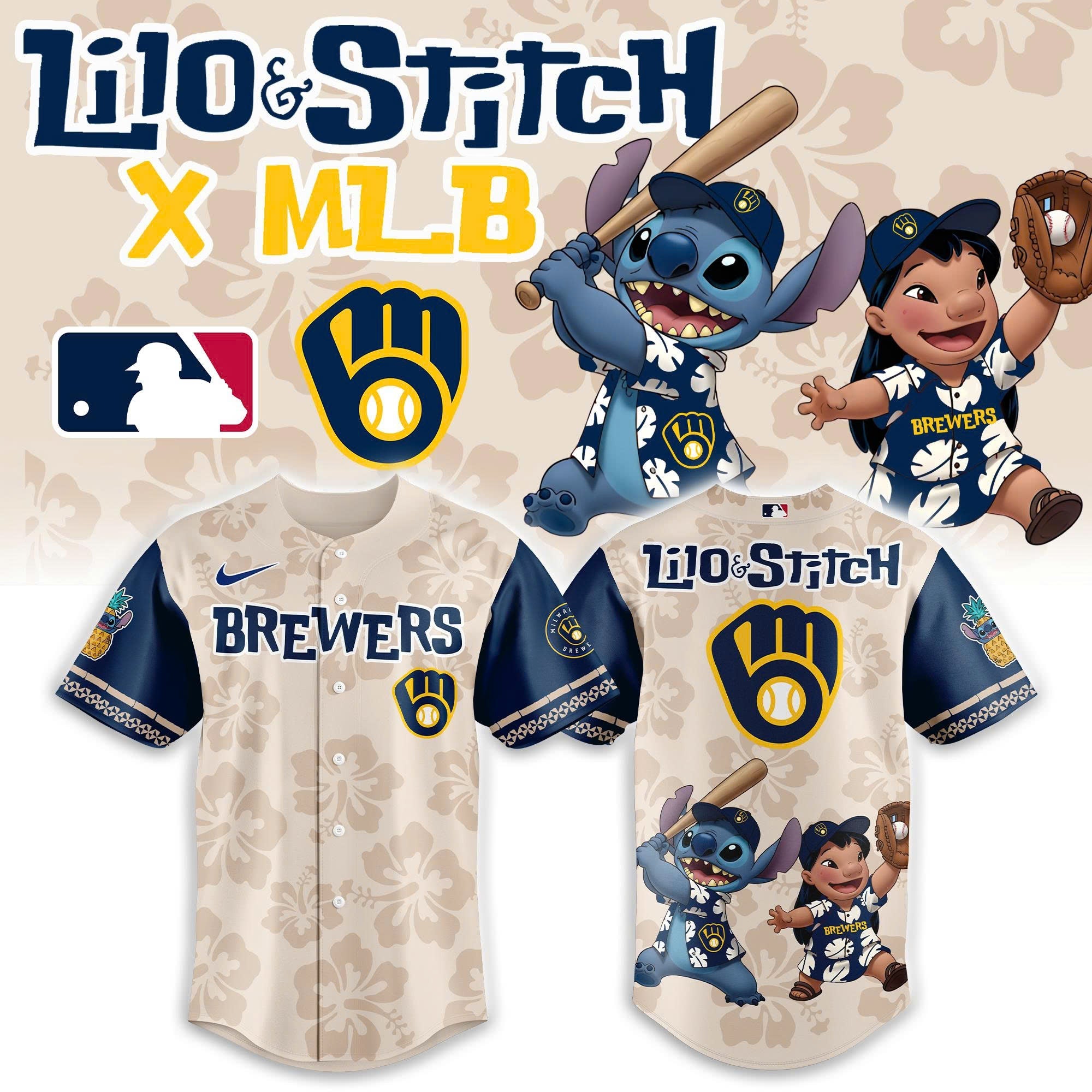 Milwaukee Brewers Lilo & Stitch Baseball Jersey
