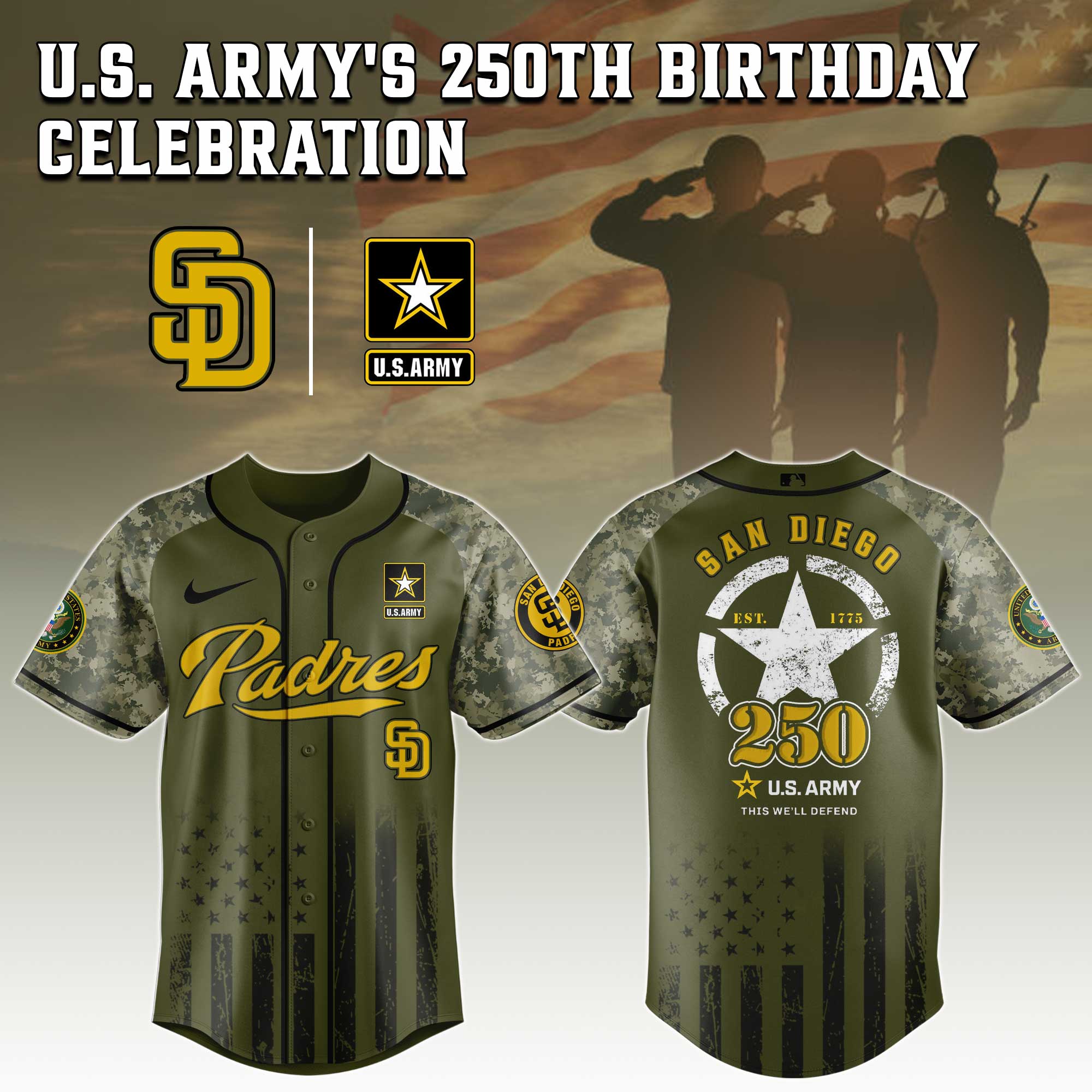 San Diego Padres MLB 250 U.S. Army Jersey