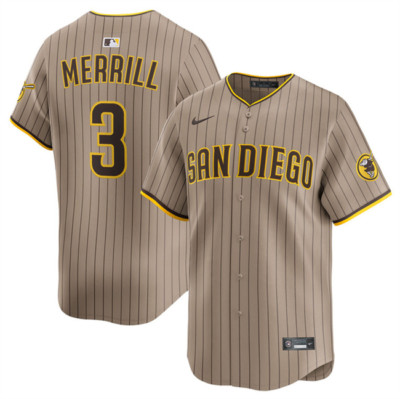 Mens #3 Jackson Merrill San Diego Padres Baseball Jersey