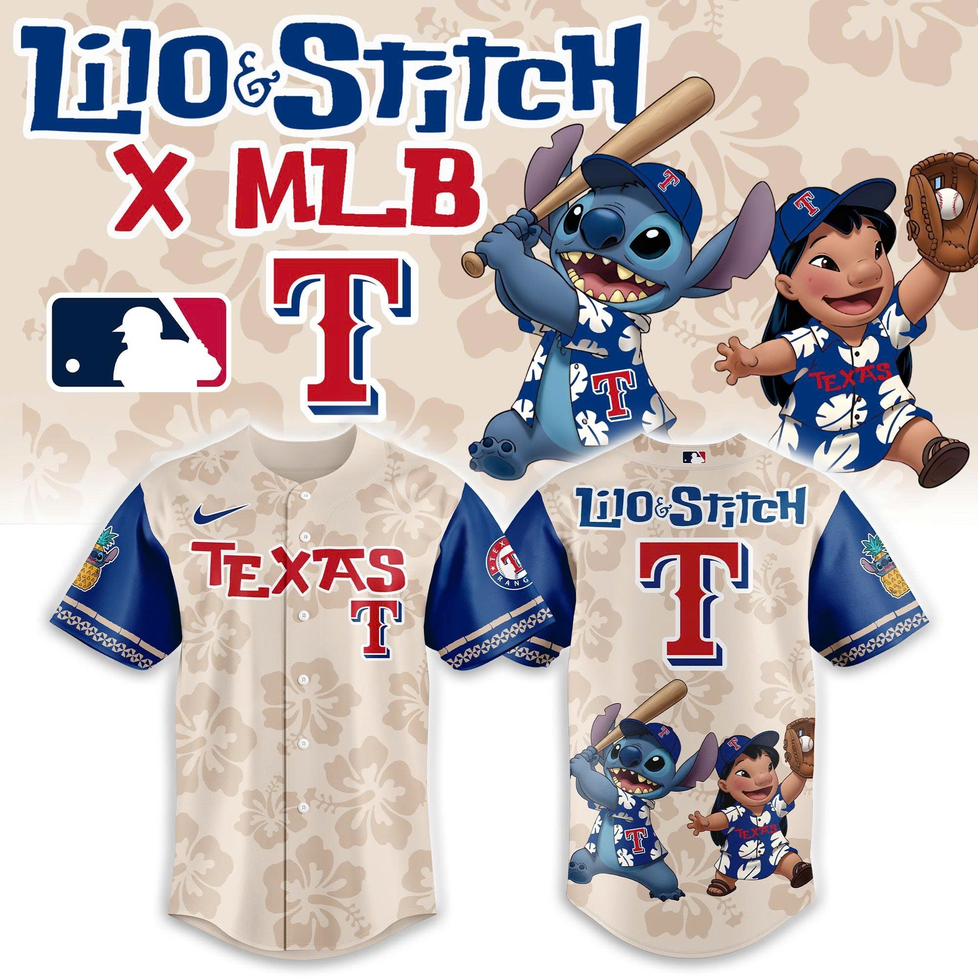 Texas Rangers Lilo & Stitch Baseball Jersey