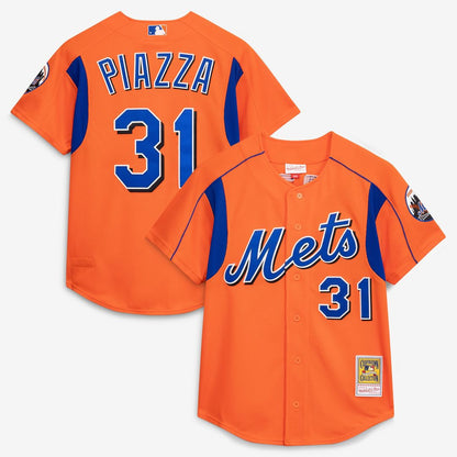 Mike Piazza New York Mets Mitchell & Ness Cooperstown Collection Mesh Batting Practice Button-Up Jersey - Royal