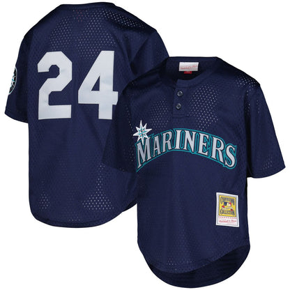 Ken Griffey Jr. Seattle Mariners Mitchell & Ness Youth Cooperstown Collection Mesh Batting Practice Jersey - Navy
