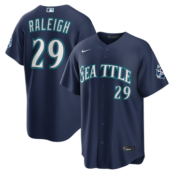 Cal Raleigh Seattle Mariners Nike  Road Stadium 50th Season Patch Jersey - Navy