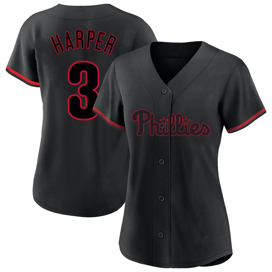Bryce Harper Philadelphia Phillies Profile Women's Plus Size Player Name & Number Fashion Jersey - Black