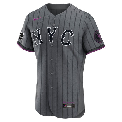New York Mets Nike City Connect Authentic Sponsor Patch Jersey - Gray