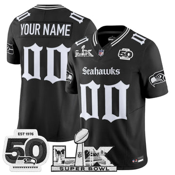 Seattle Seahawks "Super Bowl LX & 50th Patch" Vapor Limited Custom Jersey - Gothic Edition - All Stitched