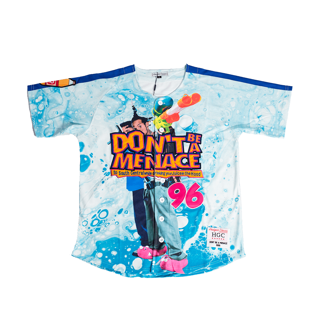 DONT BE A MENACE BUTTON DOWN BASEBALL JERSEY (BLUE)