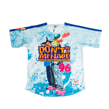 DONT BE A MENACE BUTTON DOWN BASEBALL JERSEY (BLUE)