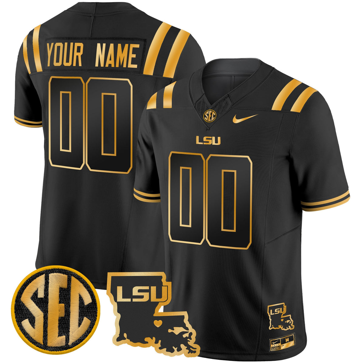 LSU Tigers 2025 Louisiana Patch Gold Vapor Limited Custom Jersey - All Stitched