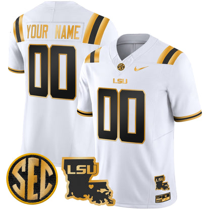 LSU Tigers 2025 Louisiana Patch Gold Vapor Limited Custom Jersey - All Stitched