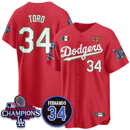 Los Angeles Dodgers Mexican "For 34" Custom Jersey - All Stitched