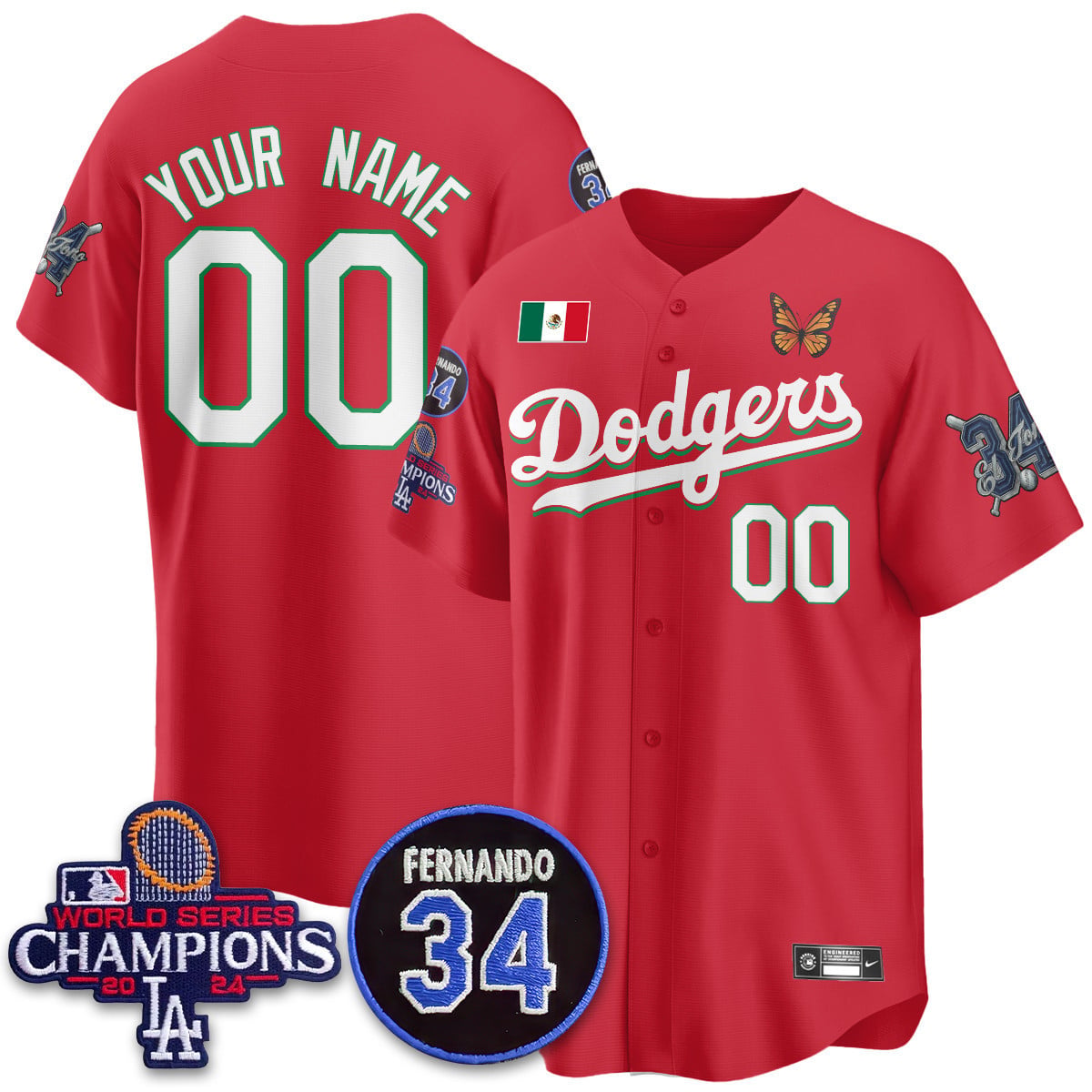 Los Angeles Dodgers Mexican "For 34" Custom Jersey - All Stitched