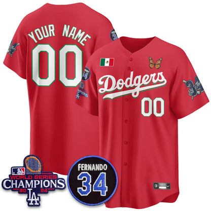 Los Angeles Dodgers Mexican "For 34" Custom Jersey - All Stitched