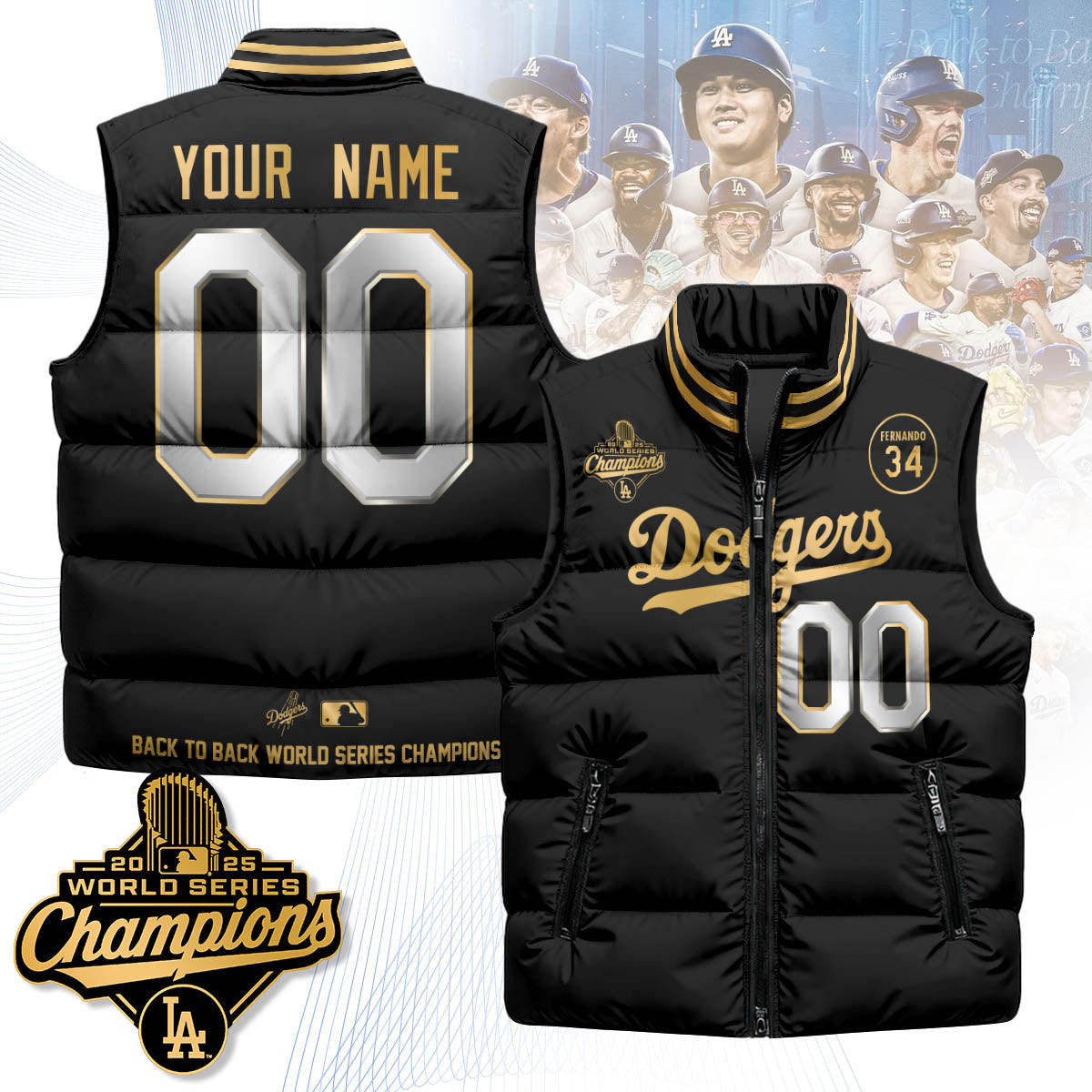 Los Angeles Dodgers 2025 World Series Champions Custom Puffer Vest