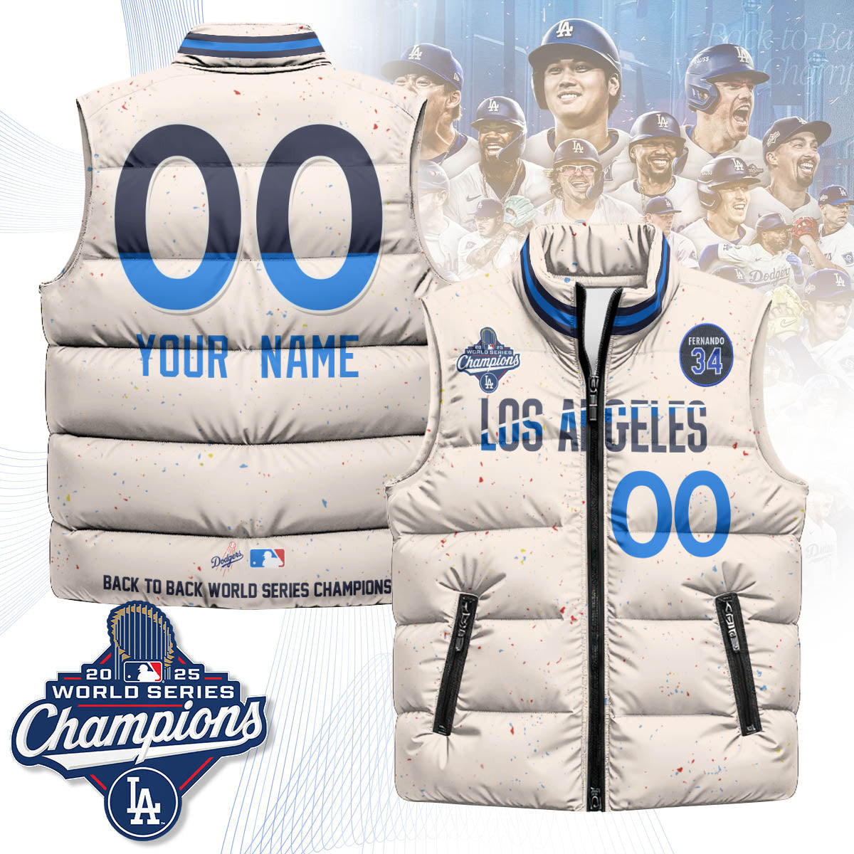 Los Angeles Dodgers 2025 World Series Champions Custom Puffer Vest